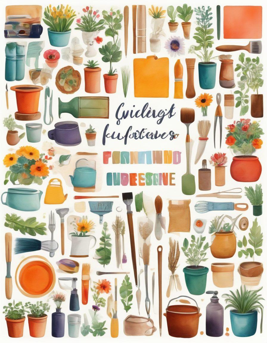 A vibrant collage of various hobbies like painting, gardening, and photography, showcasing tools and resources for beginners transitioning to enthusiasts. Include a supportive community element, such as diverse people sharing experiences and knowledge in an inviting environment. Use warm colors and engaging visual elements that inspire creativity and passion. whimsical illustration. vibrant colors. white background.
